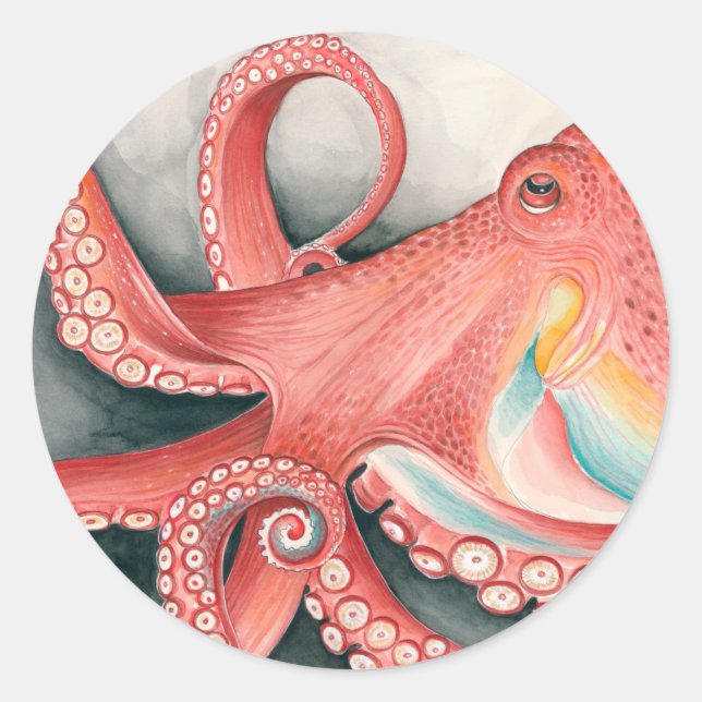 Riesenroter Pazifik Wasserfarben Kunst Runder Aufkleber (Vorderseite)