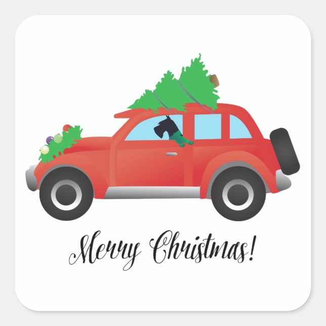 Riesenschnauzer Autofahren - Baum oben Quadratischer Aufkleber (Vorderseite)