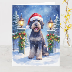 Riesenschnauzer Schnee-Eisenzaun Santa Weihnachten Karte