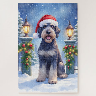 Riesenschnauzer Schnee-Eisenzaun Weihnachtsmann We
