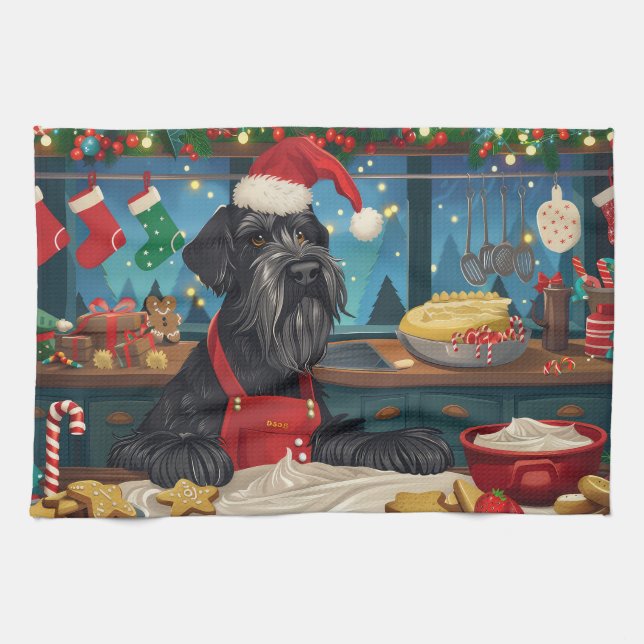 Riesenschnauzer Urlaubbuchen: Weihnachten Geschirrtuch (Horizontal)