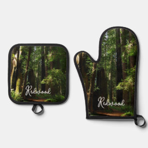 Riesensequoien und Farne im Redwood National Park Ofenhandschuh & Topflappen-Set