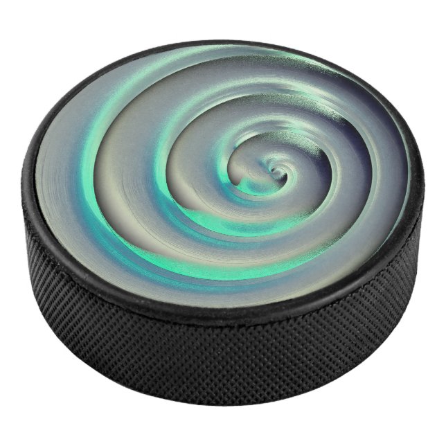 Riesensilber und Aquamarine-Spirale über schwarz Eishockey Puck (3/4)