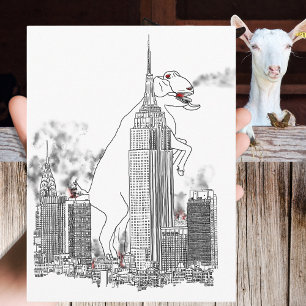 Riesenziegenangriff in New York Lustige Tierkunst Postkarte