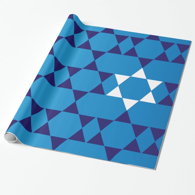 Riesige blaue jüdische Sterne Geschenkpapier (Ungerollt)