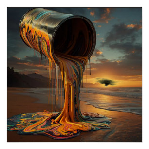 Riesige Farbdose schüttet Farbe auf Sunset Beach Poster