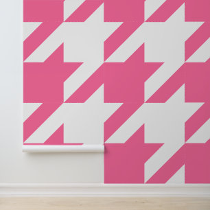 Riesige französische rosa und weiße Houndstooth Tapete