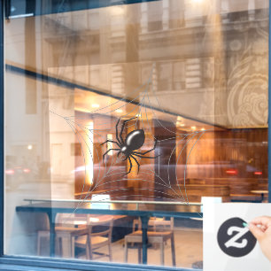 Riesige Halloween-Spinne in ihrem Netz Fensteraufkleber
