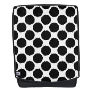Riesige Ikat-Punkte, schwarze Punkte auf weißem Hi Rucksack
