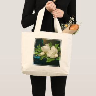 Riesige Magnolien auf einem blauen Samt-Stoff, Jumbo Stoffbeutel