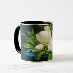 Riesige Magnolien auf einem blauen Samt-Stoff, Tasse