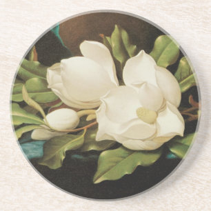 Riesige Magnolien auf einem blauen Samttuch von MJ Sandstein Untersetzer