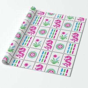 Riesige Mahjong-Kacheln #4 Pink Grün Capri Blau We Geschenkpapier