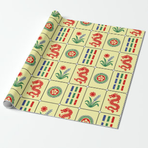 Riesige Mahjong-Kacheln #4 Rot Grün Blau Gelb Geschenkpapier