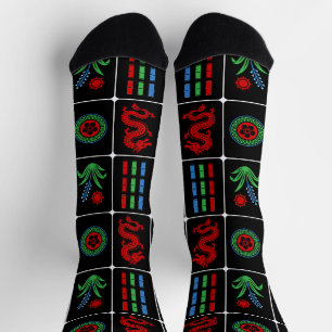 Riesige Mahjong-Kacheln #4 Rot Grün Blau Schwarz Socken