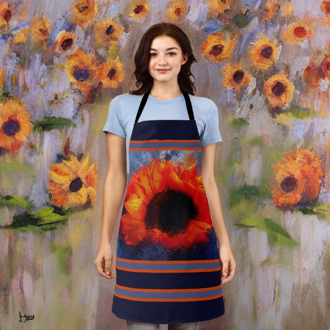 Riesige Orangenblume mit blauen und orangen Streif Schürze (Von Creator hochgeladen)