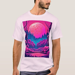 Riesige Pinke Mond Kunst T-Shirt