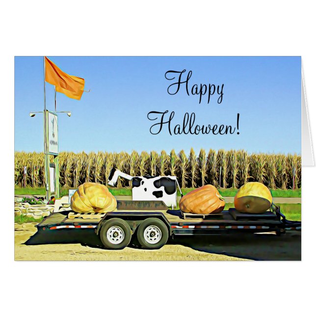 Riesige Pumpkins und MilchkuhHalloween-Herbstkarte (Vorderseite (Horizontal))