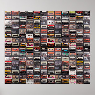 Riesige Sammlung von Audiokassetten. Retro-Musik Poster