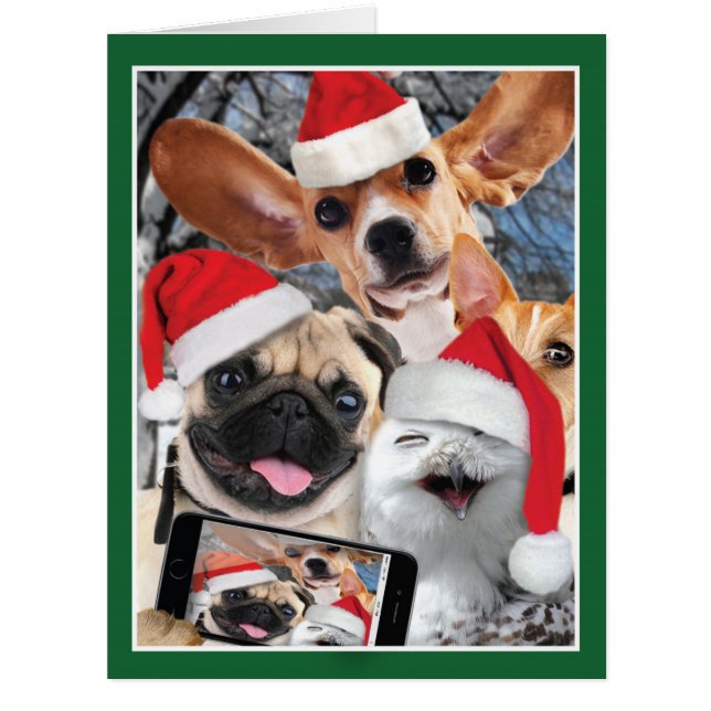 Riesiger Feiertag TierSelfie Weihnachtskarte (Vorderseite)