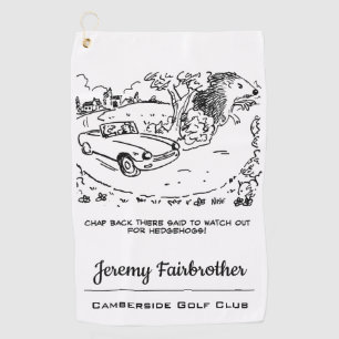 Riesiger Igel und Sportwagen Lustiger Cartoon Golfhandtuch