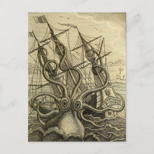 Riesiger Krake Vintage 1801 Radierung Postkarte