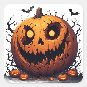Riesiger Kürbis Mit Unheimlichem Halloween-Grinsen Quadratischer Aufkleber