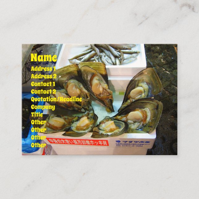 Riesiger Miesmuscheln Tsukiji Fischmarkt, Tokyo, Visitenkarte (Vorderseite)