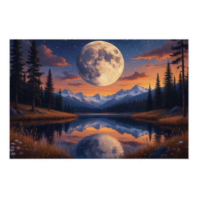 Riesiger Mond: nächtliche Spiegelungen Poster (Vorderseite)