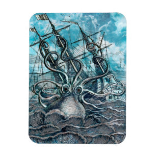 Riesiger Oktopus Blaues Seeungeheuer Segelboot Magnet
