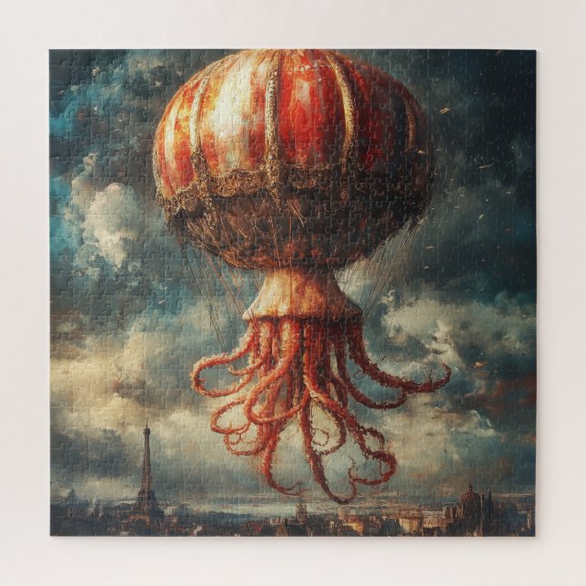 Riesiger Oktopus-Heißluftballon über Paris (Vertikal)