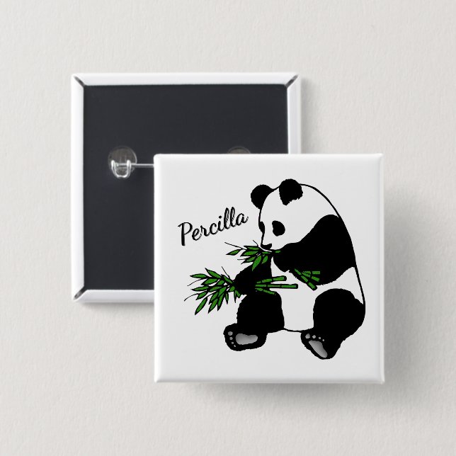 Riesiger Panda isst Bambus Name   Button (Vorne & Hinten)