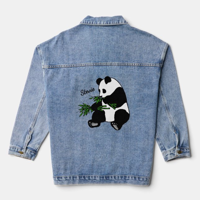 Riesiger Panda isst Bambus Name   Jeansjacke (Rückseite)