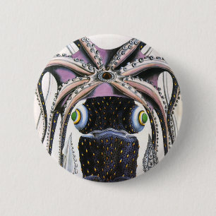Riesiger Tintenfisch oder Oktopus, Vintage Meeresl Button