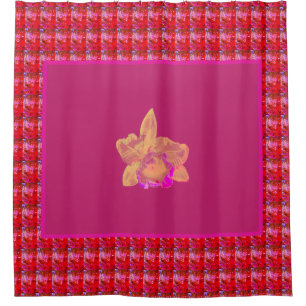 Riesiges Gelb und Magenta Orchid auf Rot Duschvorhang