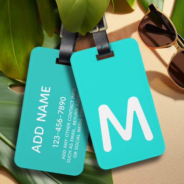 Riesiges Monogramm auf leuchtendem Hintergrund KAN Gepäckanhänger (Personalized luggage tag with monogram - contact info on back)