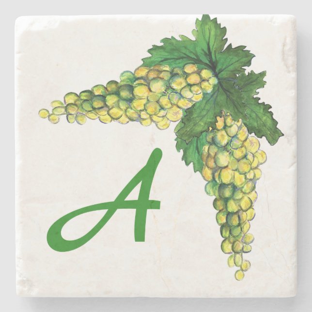 Riesling Weißwein Trauben Custom Monogram Steinuntersetzer (Vorderseite)