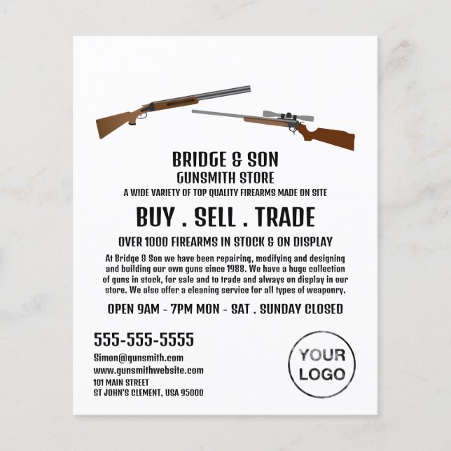 Rifle & Shotgun, Gunsmith, Werbung in Geschäften Flyer (Vorne)