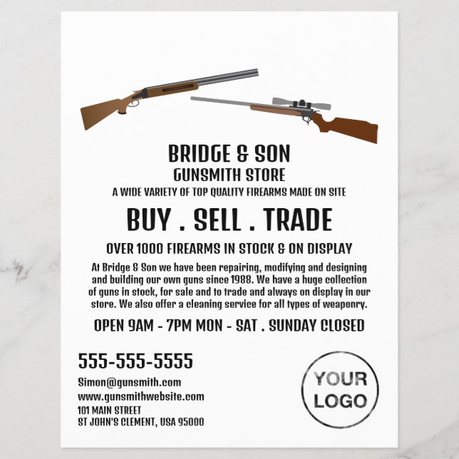 Rifle & Shotgun, Gunsmith, Werbung in Geschäften Flyer (Vorne)