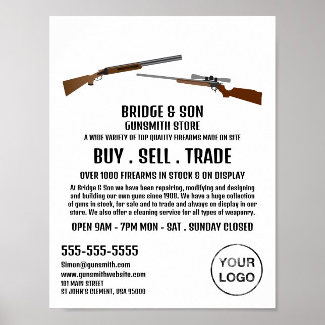 Rifle & Shotgun, Gunsmith, Werbung in Geschäften Poster (Vorne)