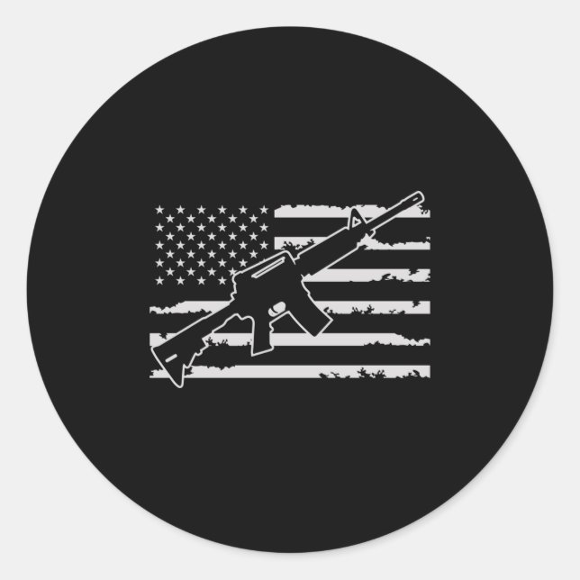 Rifle Weapon American Flag Runder Aufkleber (Vorderseite)