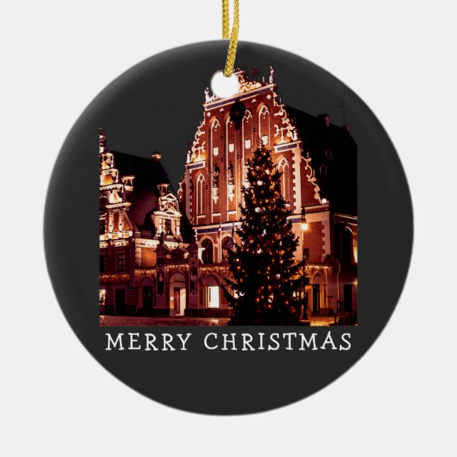 Riga House of the Blackheads mit Weihnachtsbaum Keramik Ornament (Vorne)
