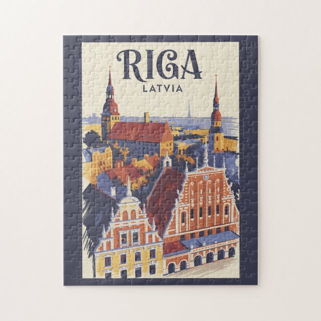 Riga Latvia Illustration Travel Art Vintage (Vertikal)