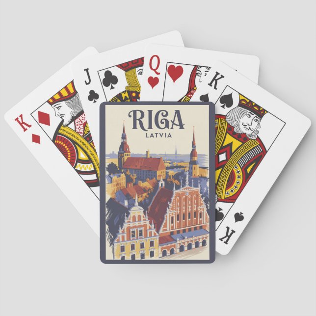 Riga Latvia Illustration Travel Art Vintage Spielkarten (Rückseite)