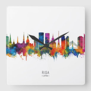 Riga Latvia Skyline Quadratische Wanduhr