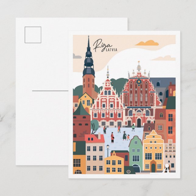Riga Lettland Art Vintage Reise Postkarte (Vorne/Hinten)