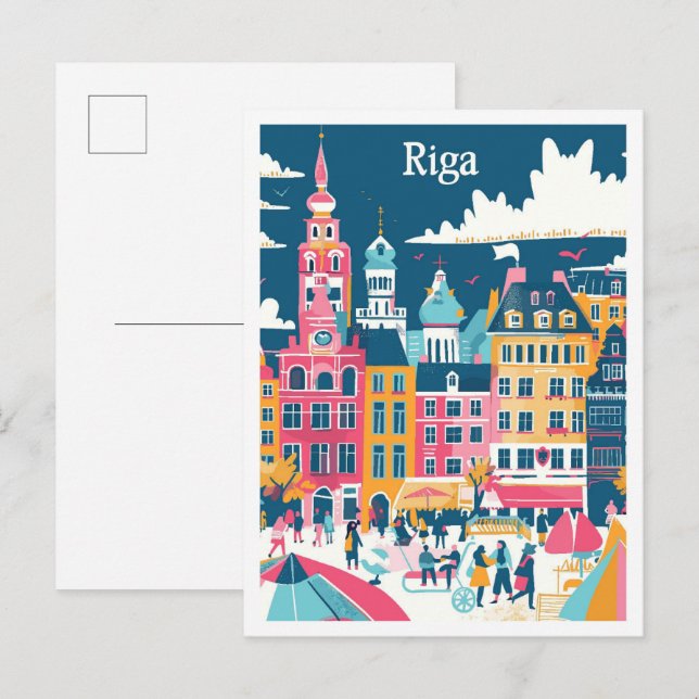 Riga Lettland Art Vintage Reise Postkarte (Vorne/Hinten)