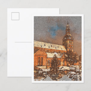 Riga Lettland Farbstift Stadtlandschaft Postkarte