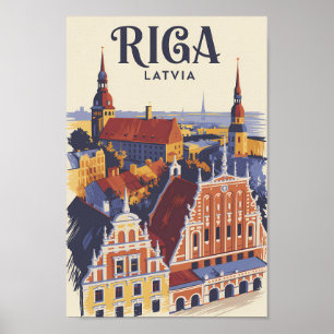 Riga Lettland Illustration Reise Kunst Vintage Poster