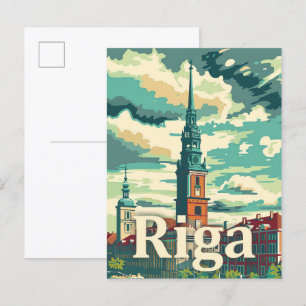 Riga Lettland Vintage Retro Reiseillustration Postkarte